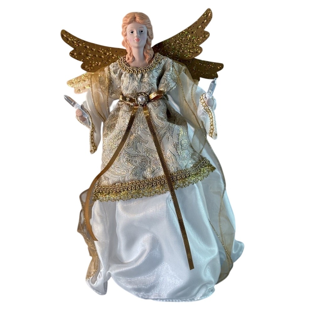 GE StayBright 14" Angel Off-white Gold Christmas Capiz‎ Tree Topper 11 LED Light